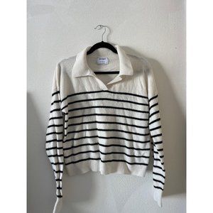 Old Navy White with Black Collared Stripe Sweater size small